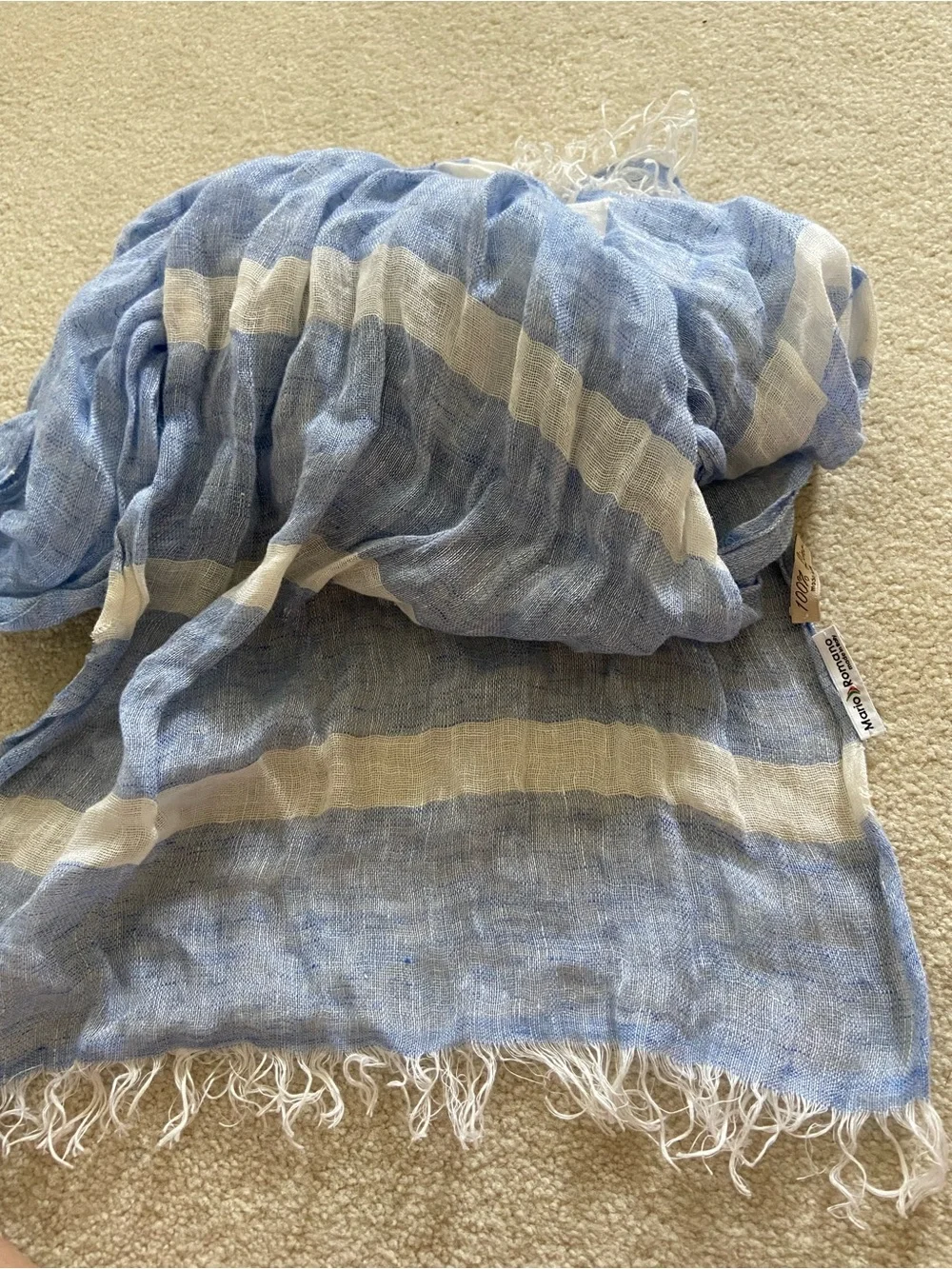 Light Blue and White Striped Scarf by Mario Romano 100/% linen Made in Italy